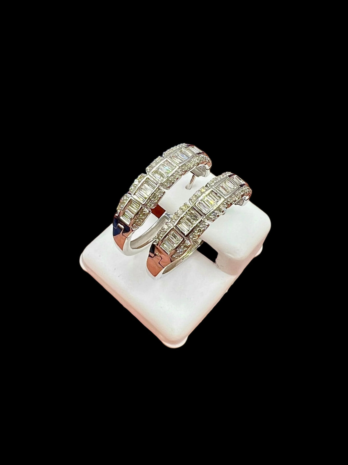 14K Gold Large Baguette Square Style Hoop Diamond Earrings - additional product view 6