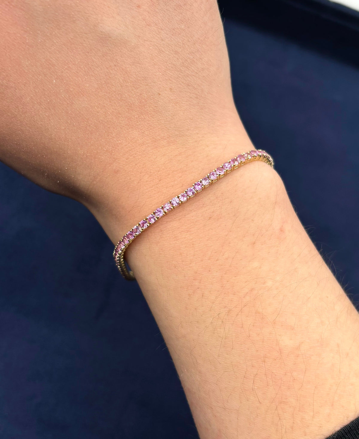 14K Gold Stunning Pink Tourmaline Tennis Diamond Bracelet - additional product view 3