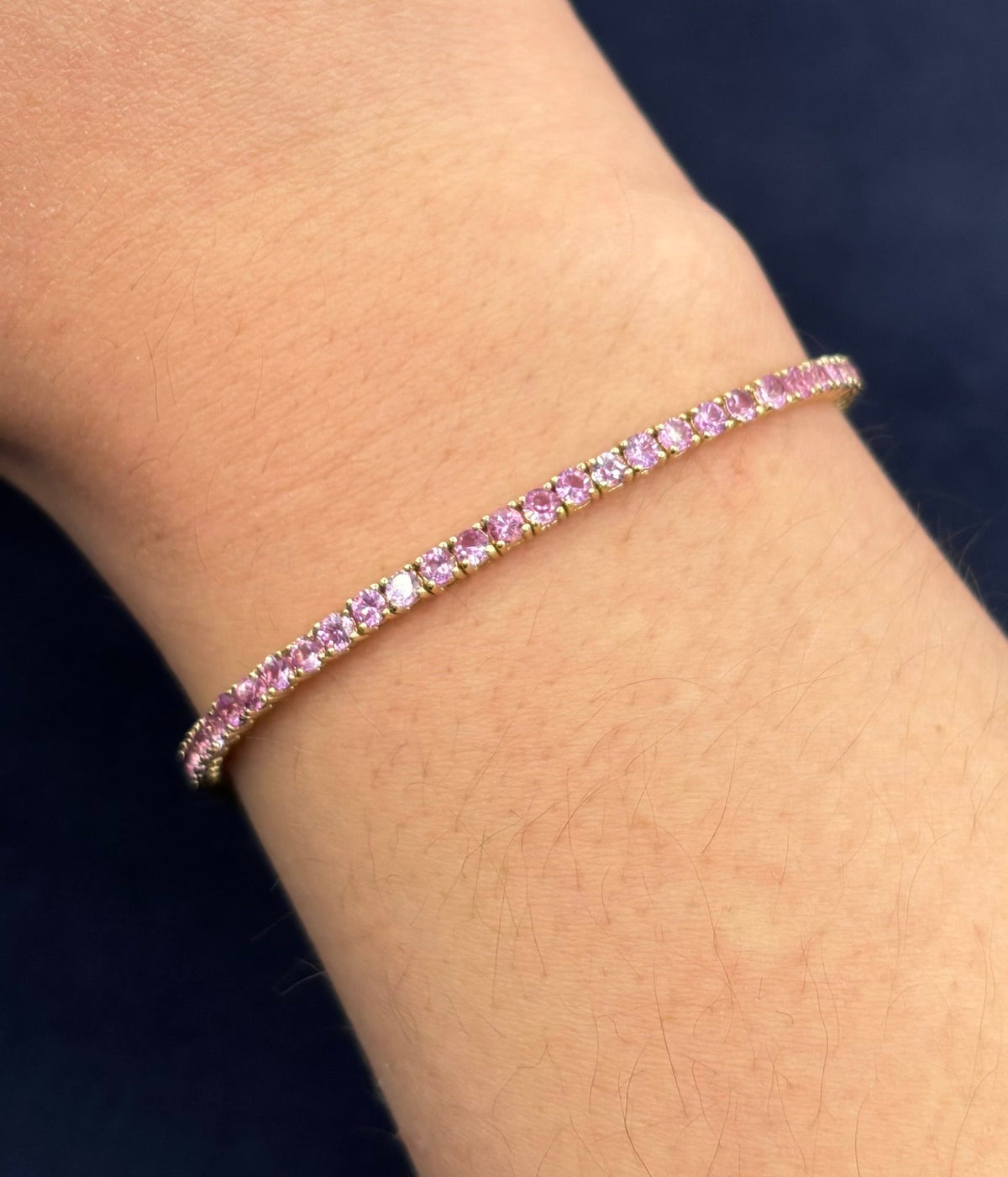 14K Gold Stunning Pink Tourmaline Tennis Diamond Bracelet - additional product view 4