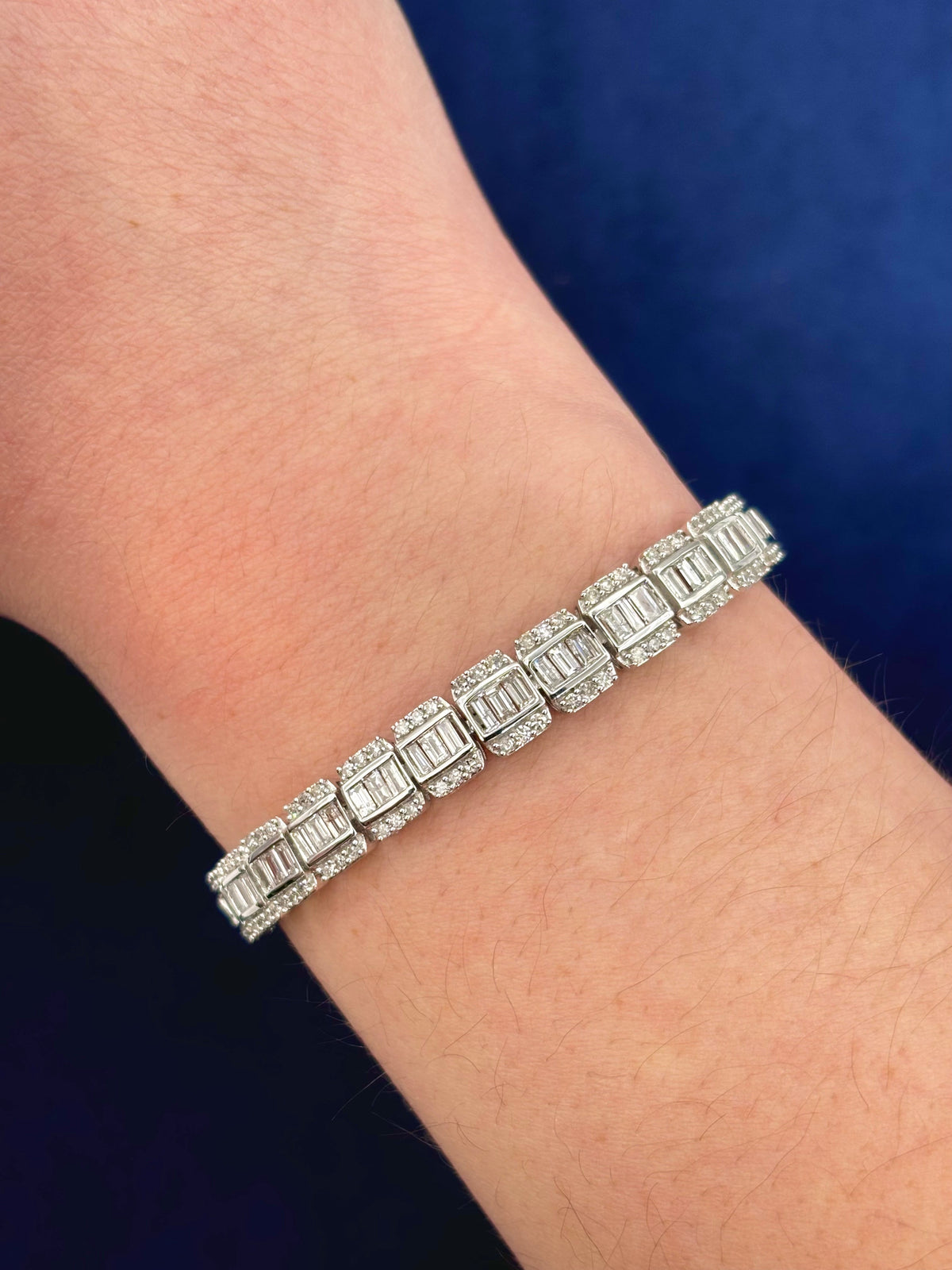 14K Gold Split Baguette Diamond Bracelet in white gold - close-up product photo