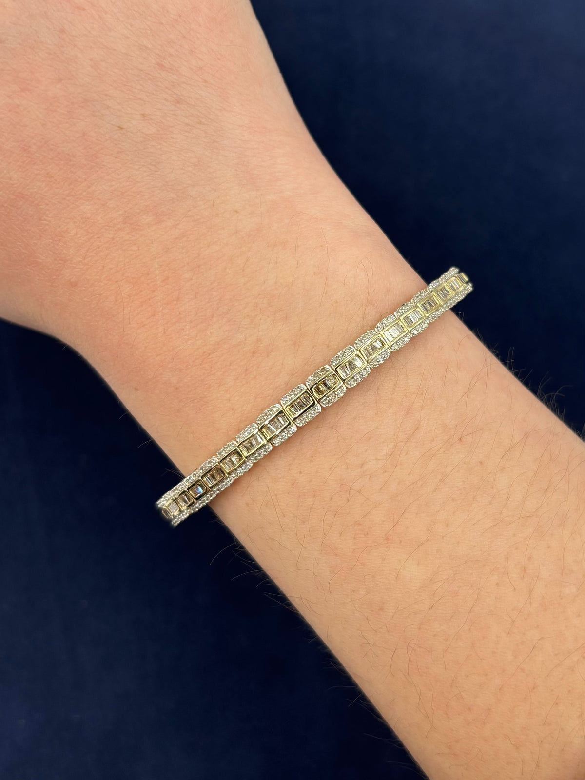 14K Gold Baguette Diamond Bangle Bracelet 5.4mm in yellow gold - close-up product photo