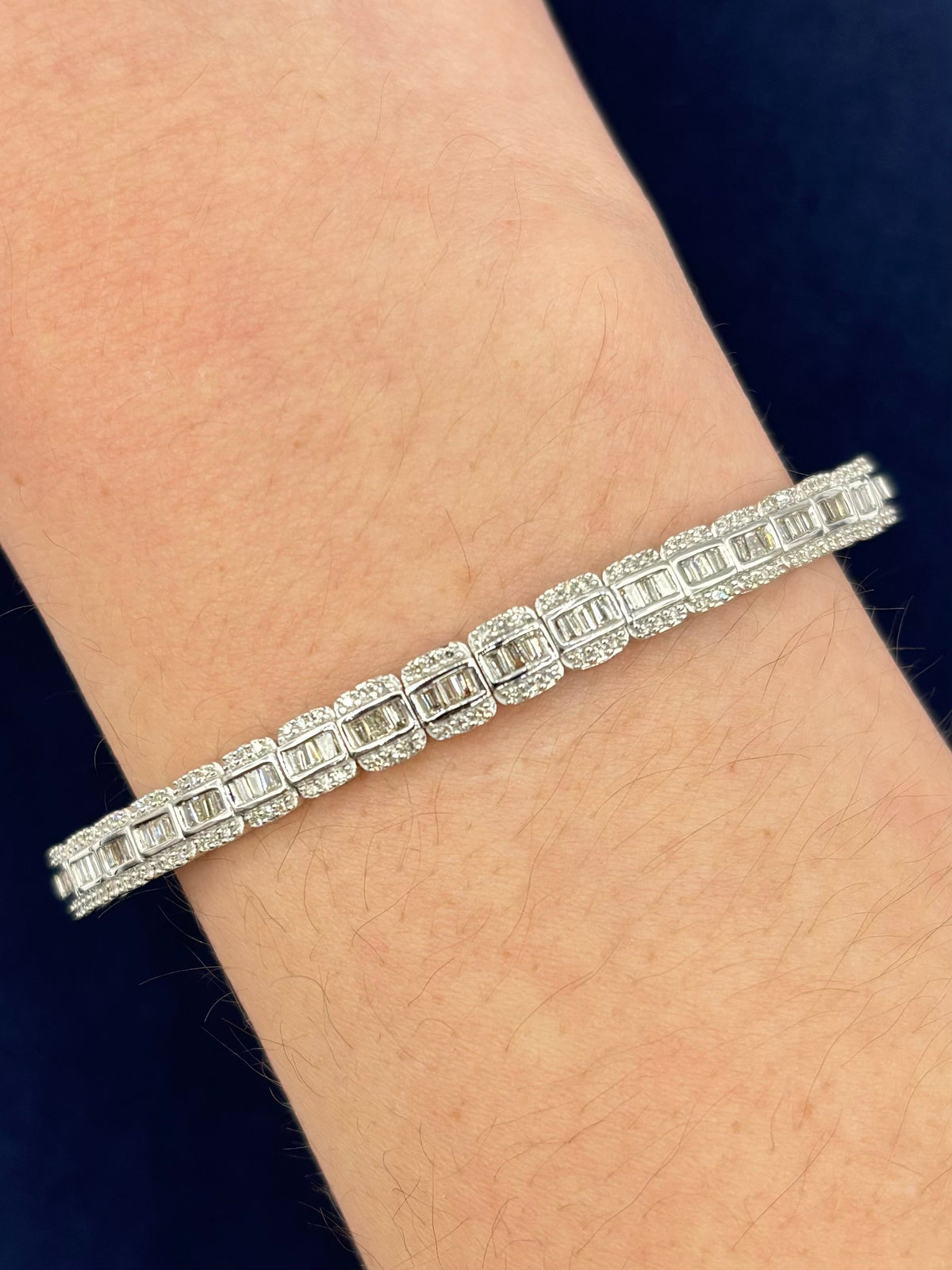 14K Gold Baguette Diamond Bangle Bracelet 5.4mm in white gold - close-up product photo