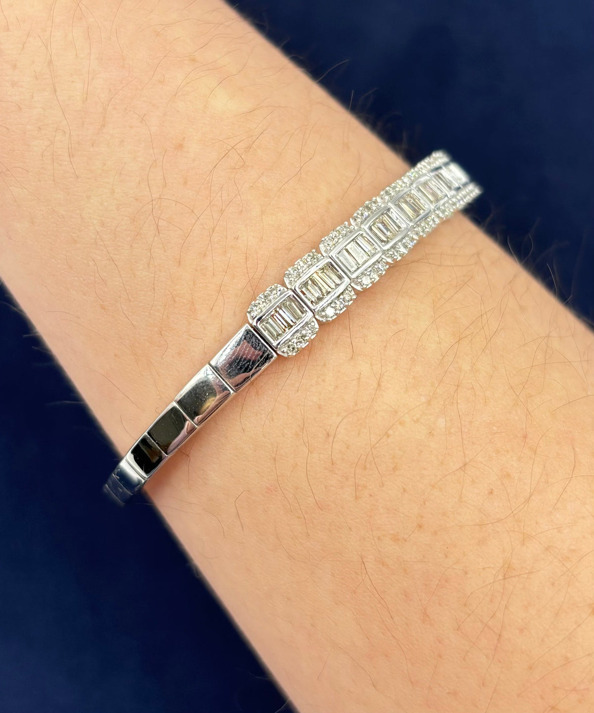 14K Gold Baguette Diamond Bangle Bracelet 6.8mm - additional product view 4