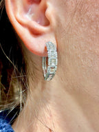 14K Gold Large Baguette Square Style Hoop Diamond Earrings - additional product view 3