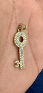 10K Gold White Sapphire Stone Key Pendant - additional product view 4