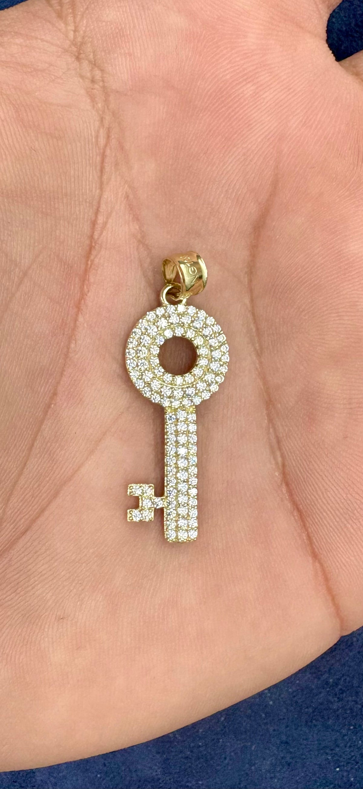 10K Gold White Sapphire Stone Key Pendant - additional product view 2