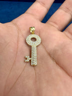10K Gold White Sapphire Stone Key Pendant - additional product view 3