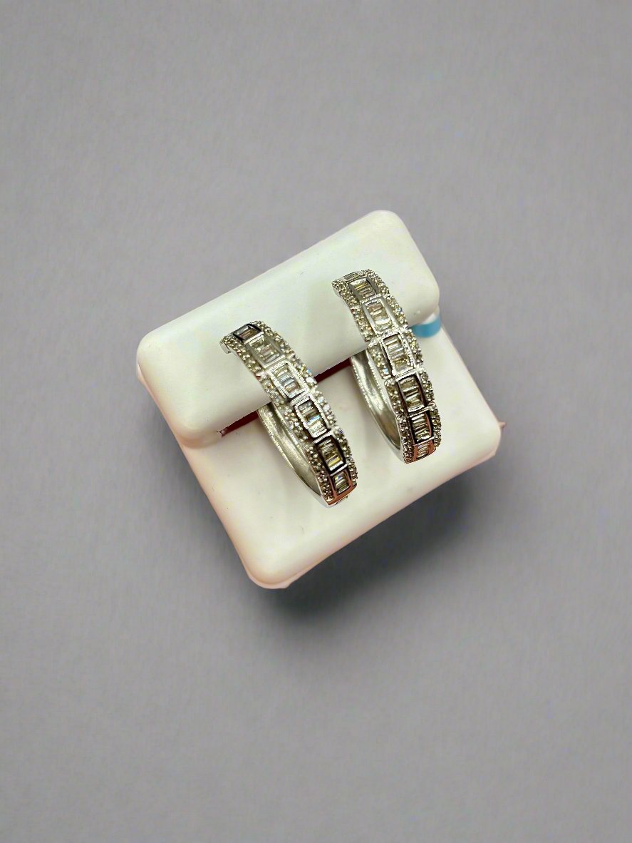 14K Gold Baguette Square Style Hoop Diamond Earrings - additional product view 8