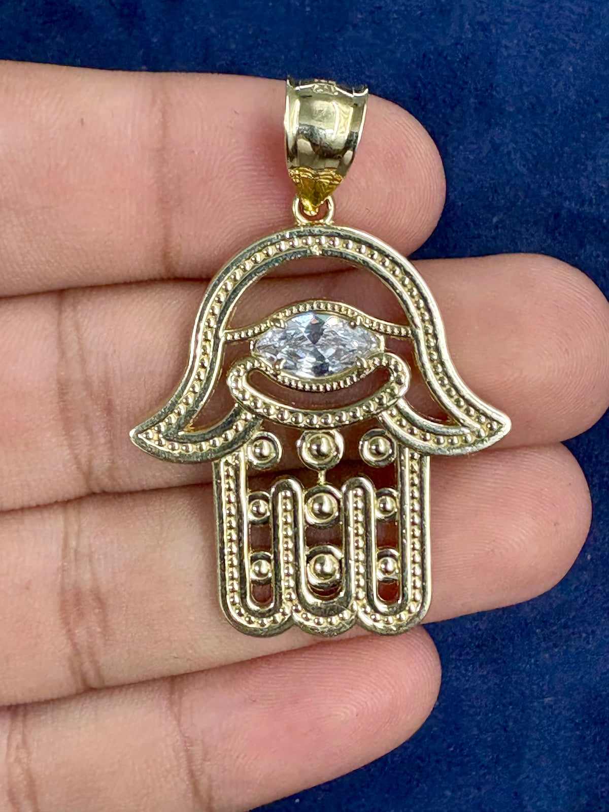 10K Gold Hamsa Pendant with White Sapphire Stone - additional product view 2