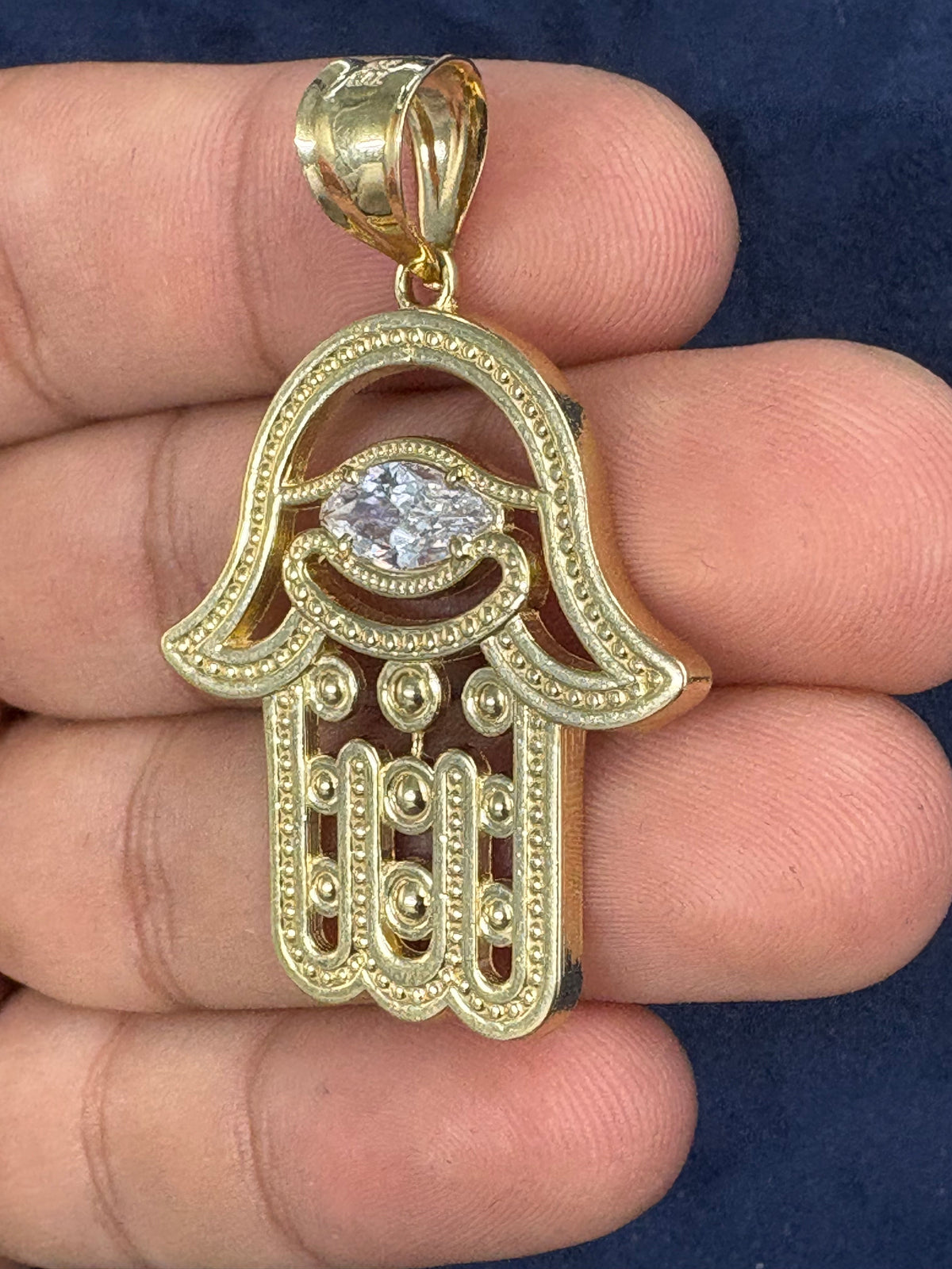 10K Gold Hamsa Pendant with White Sapphire Stone - additional product view 4