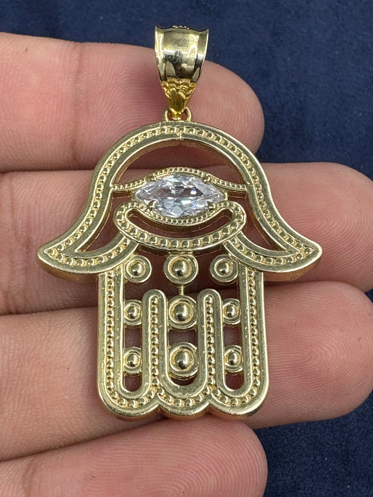 10K Gold Hamsa Pendant with White Sapphire Stone - additional product view 5