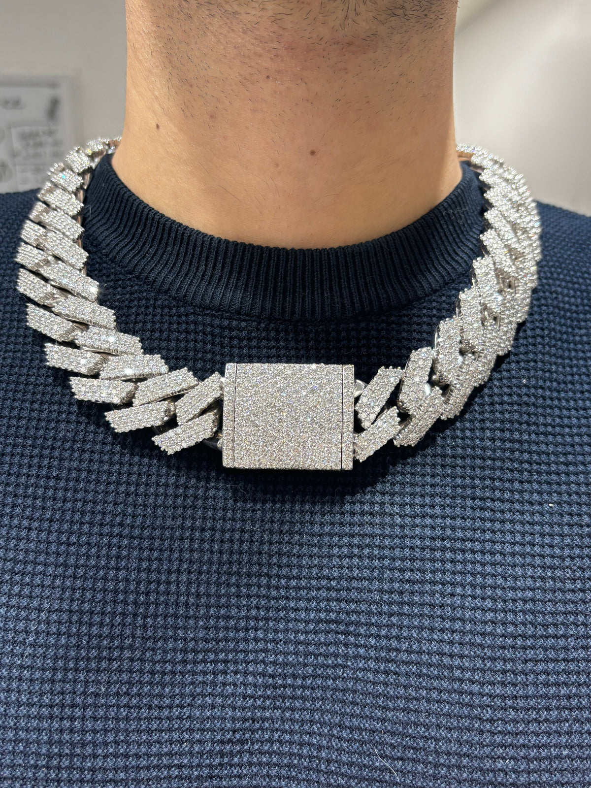 14K White Gold Jumbo 27mm Diamond Cuban Chain - additional product view 3