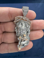 14K White Gold and Sapphire Stone Jesus Pendant - additional product view 2