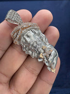 14K White Gold and Sapphire Stone Jesus Pendant - additional product view 4