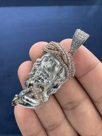 14K White Gold and Sapphire Stone Jesus Pendant - additional product view 5