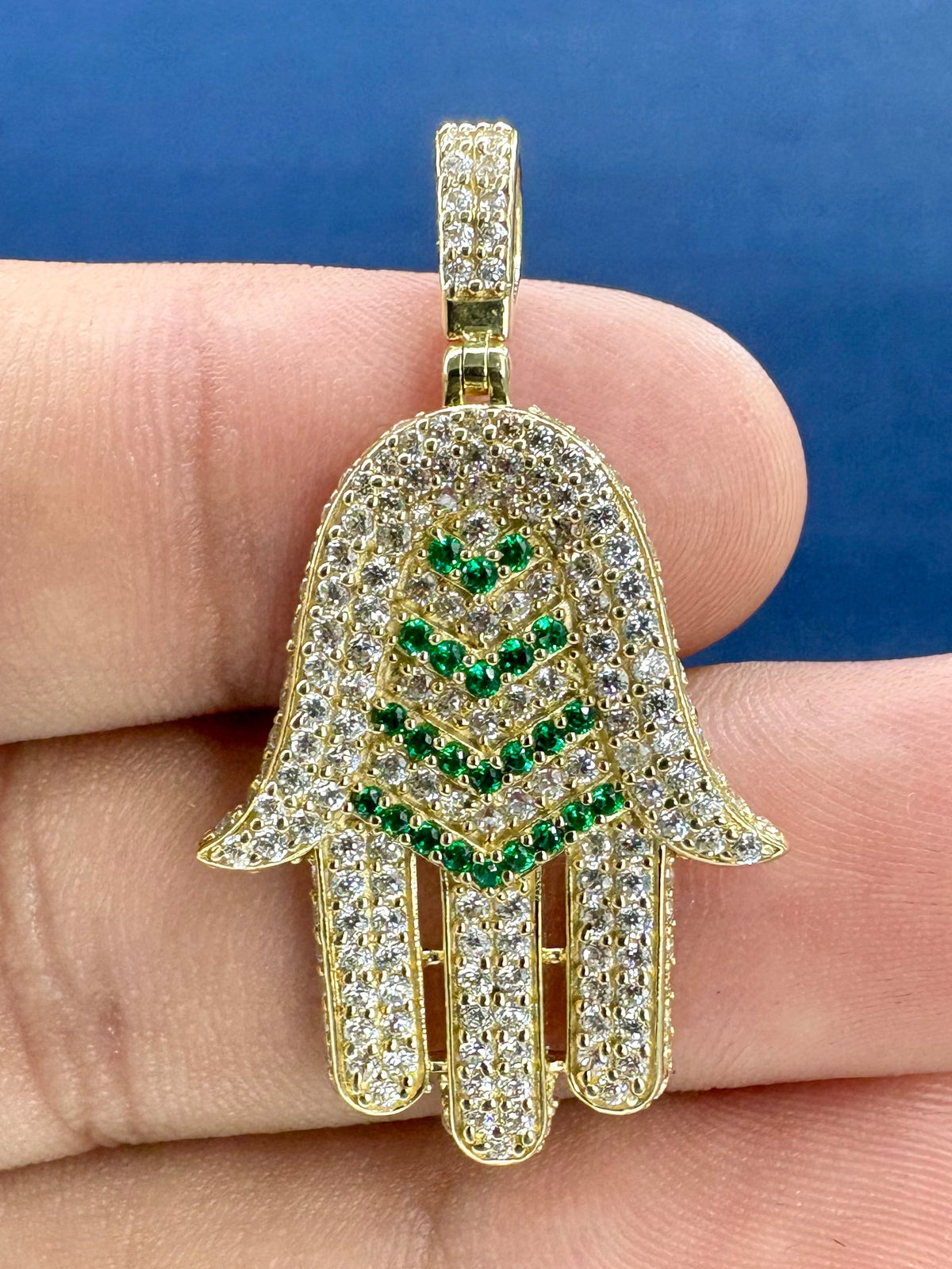 14K Gold and Sapphire Stone Hamsa Pendant - additional product view 2