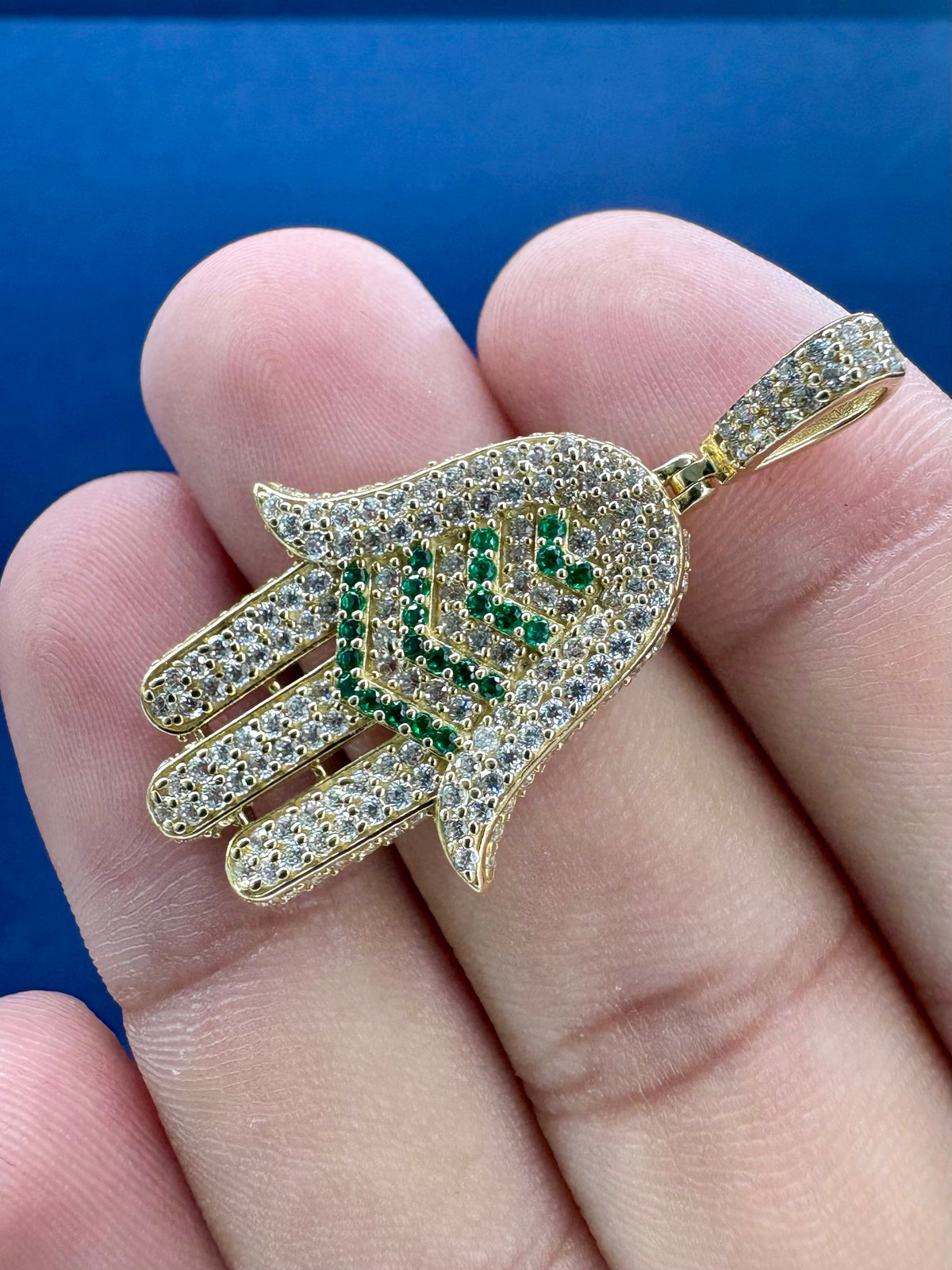 14K Gold and Sapphire Stone Hamsa Pendant - additional product view 4