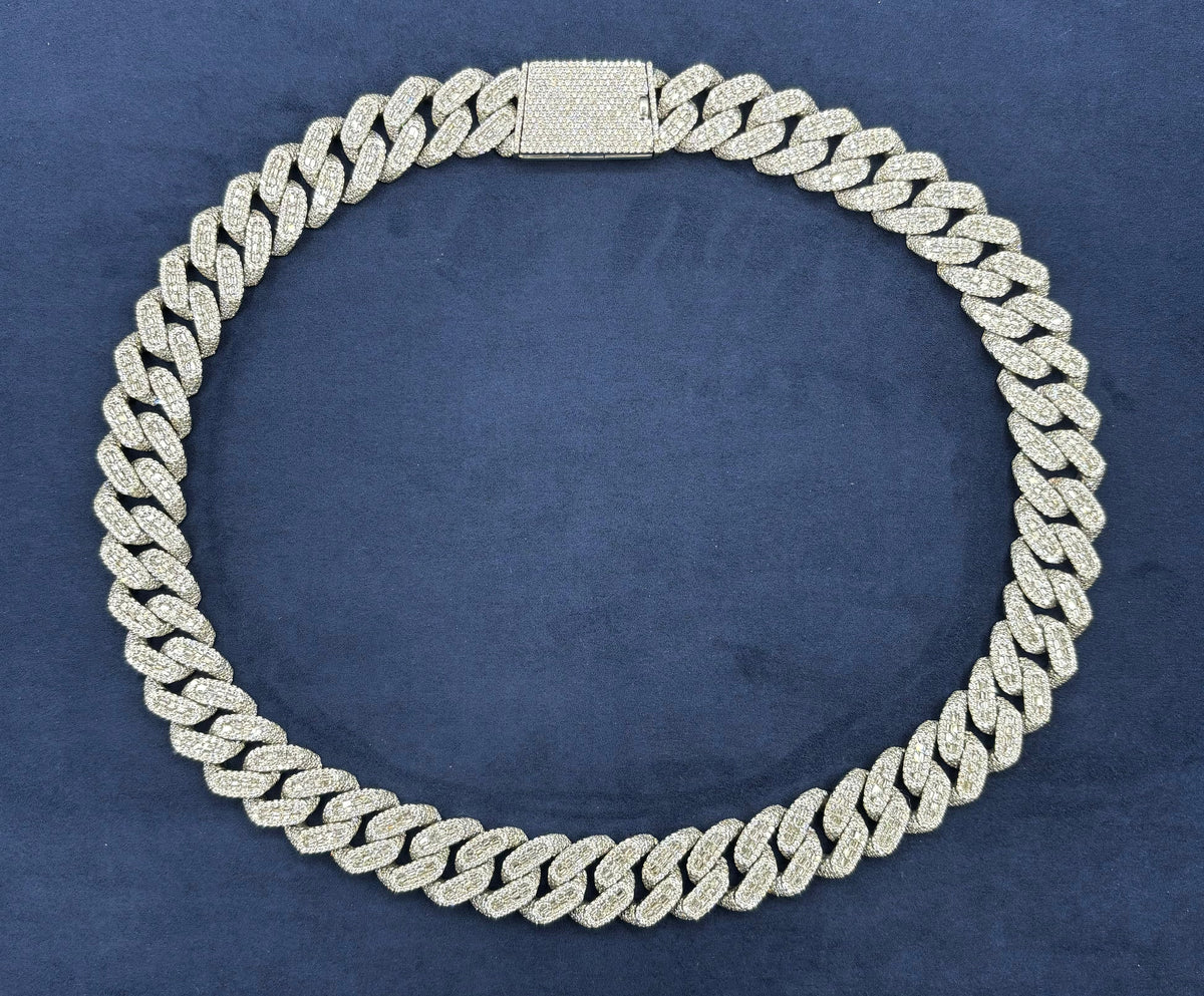 14K 18.5mm White Gold Baguette Cuban Diamond Chain - additional product view 8