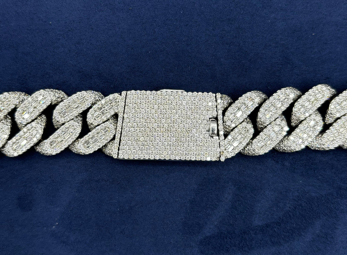 14K 18.5mm White Gold Baguette Cuban Diamond Chain - additional product view 5