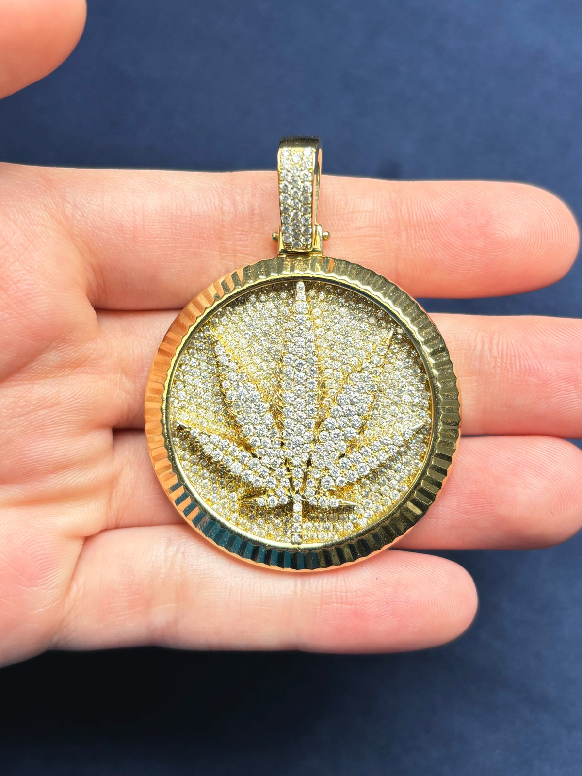 14K Gold Marijuana Leaf Diamond Pendant - additional product view 3