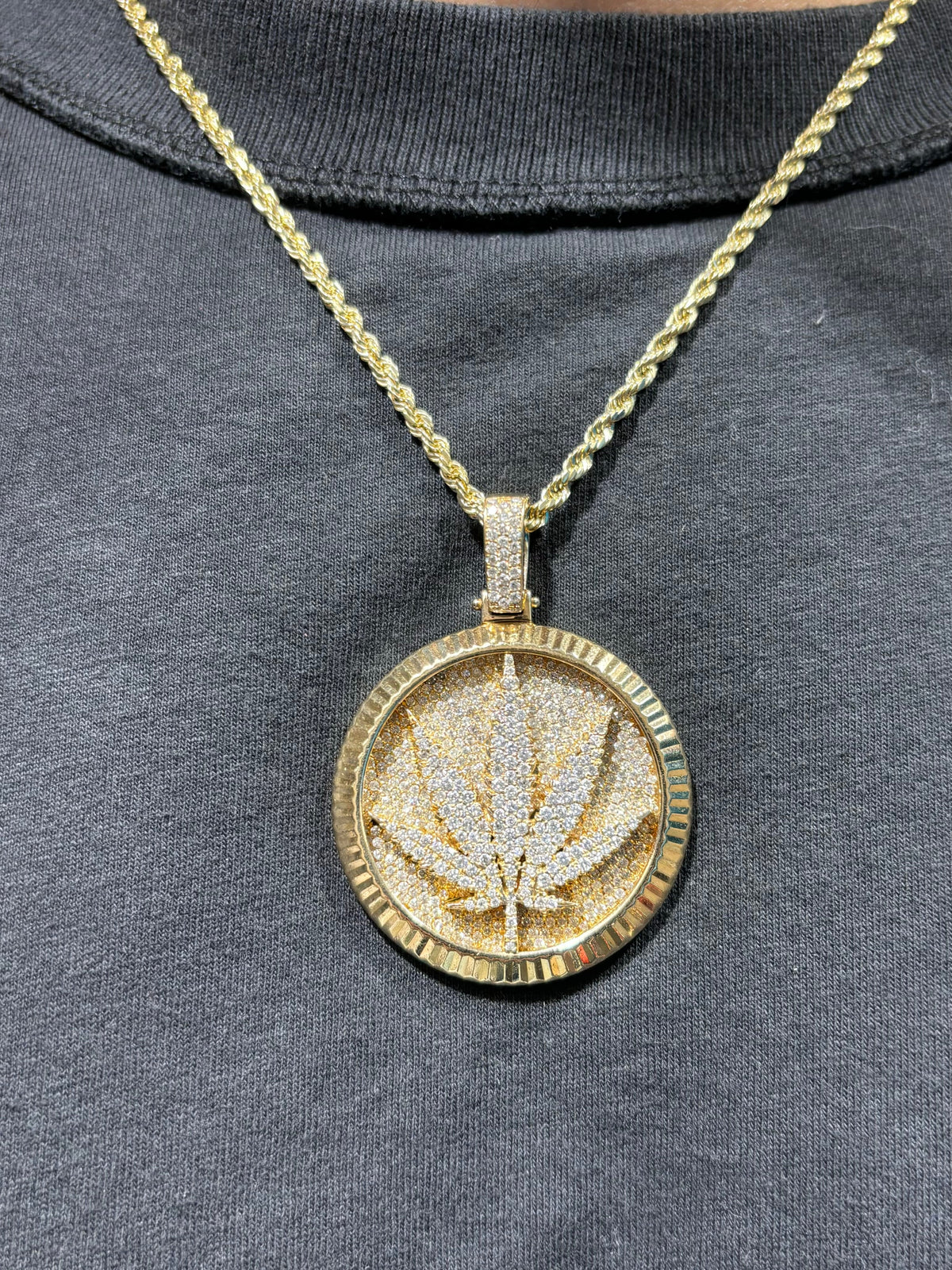 14K Gold Marijuana Leaf Diamond Pendant - additional product view 2