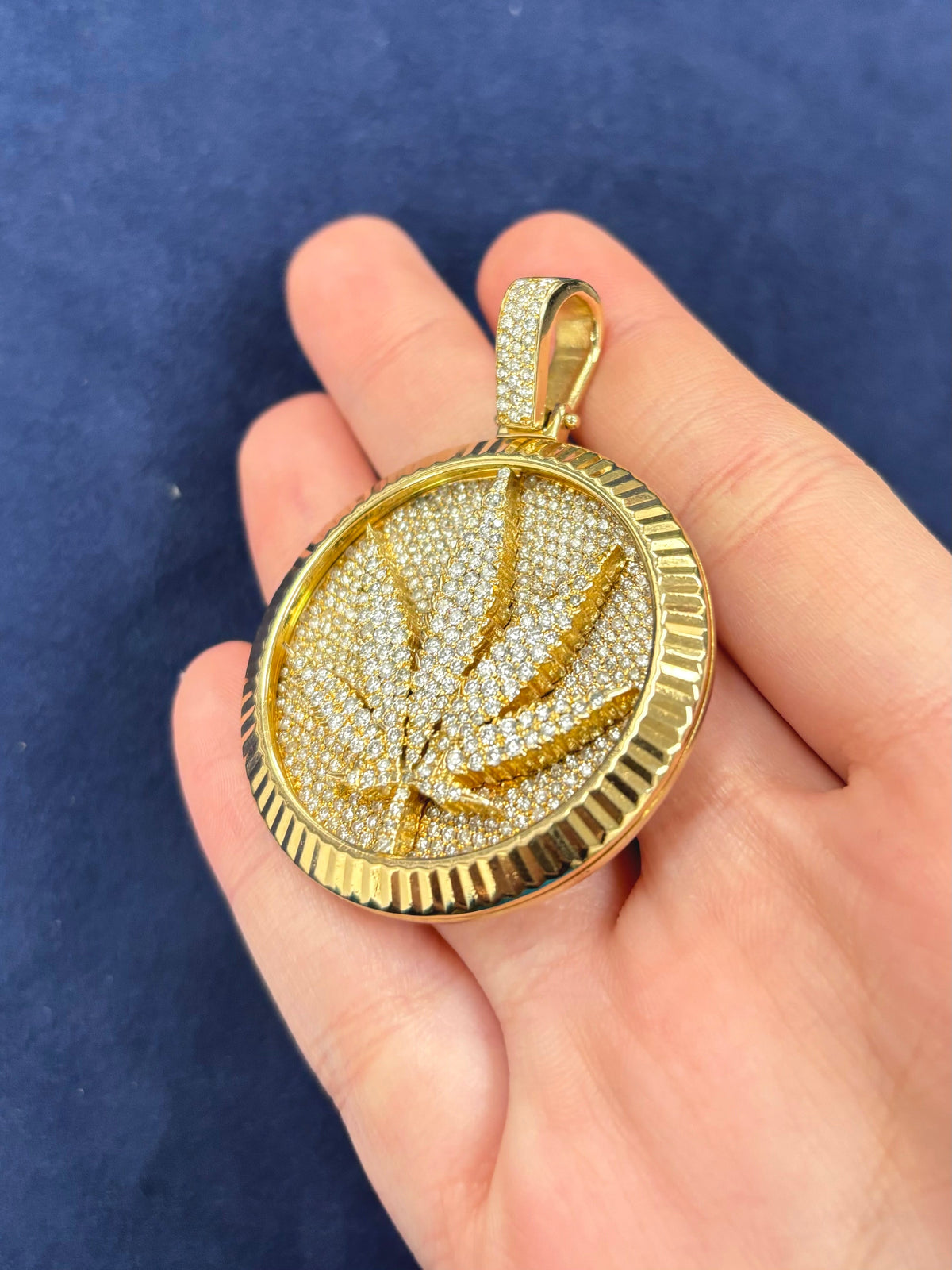 14K Gold Marijuana Leaf Diamond Pendant - additional product view 5