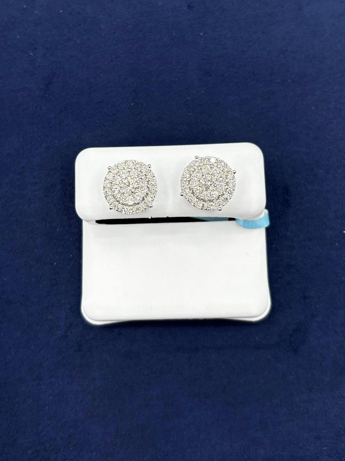 14K Gold Thick Circle Diamond Earrings 1.7 Ct in white gold - close-up product photo