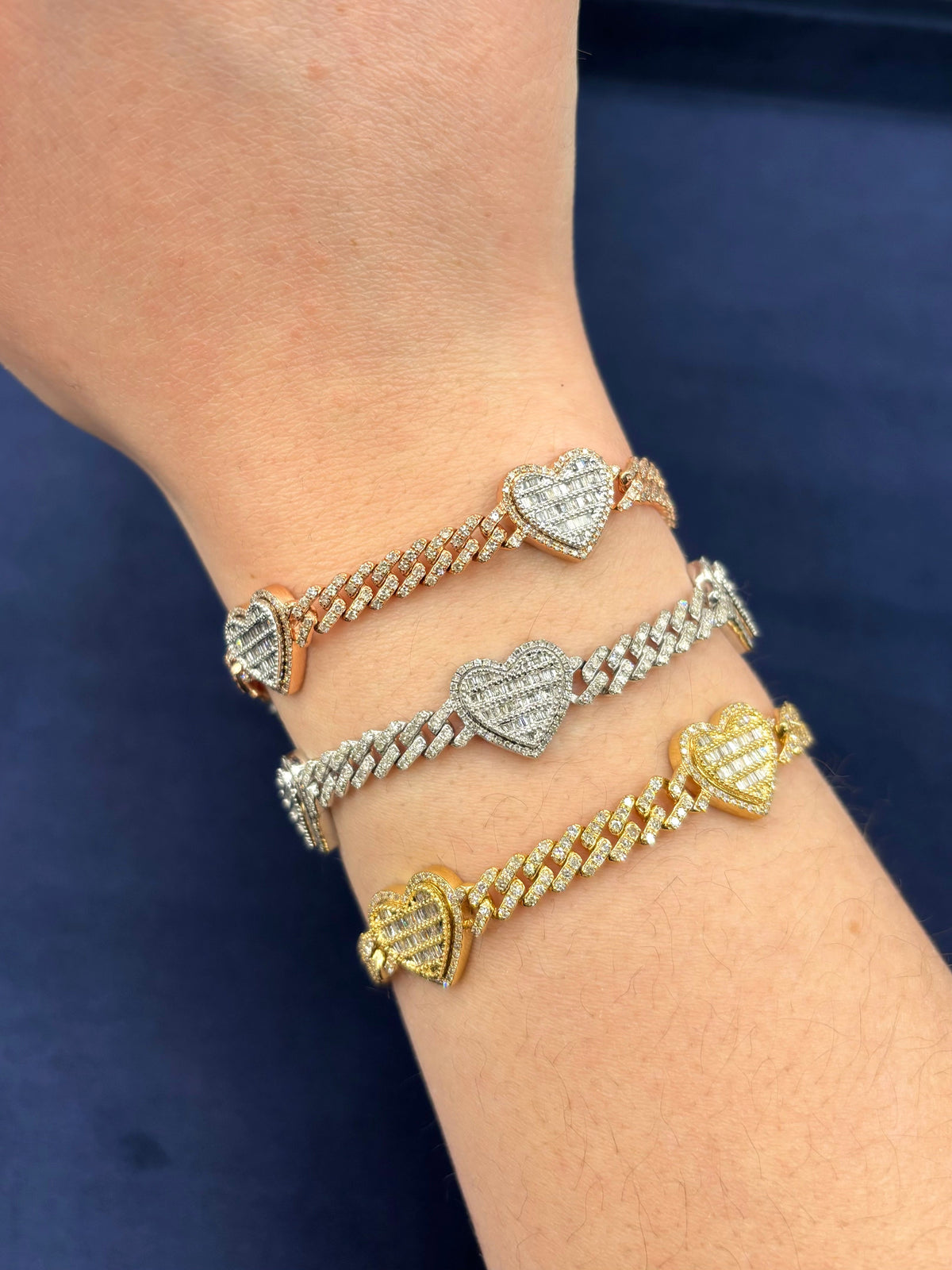 10K Gold Baguette Heart Cuban Diamond Bracelet - additional product view 2