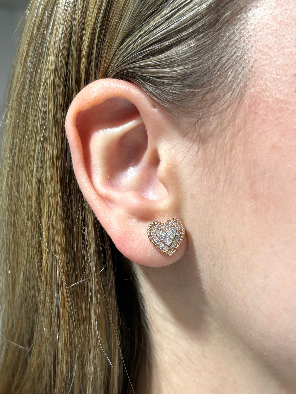 10K Gold Layered Lavish Heart Diamond Earrings, Large - close-up product photo