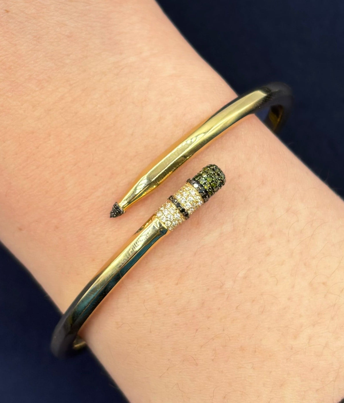 10K Gold Custom Pencil Bangle Bracelet in gold - close-up product photo