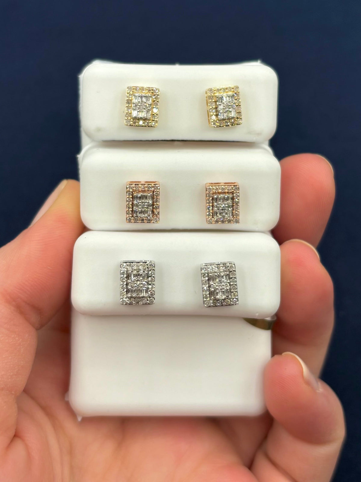 10K Gold Double Layer Rectangle Diamond Earrings - additional product view 2
