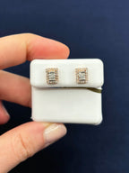 10K Gold Double Layer Rectangle Diamond Earrings in rose gold - close-up product photo