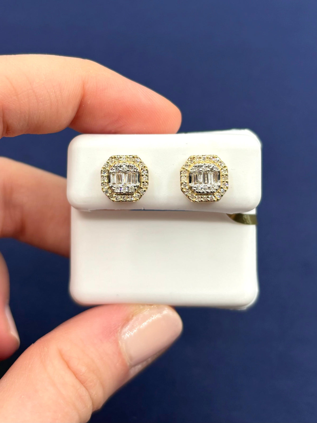 10K Gold Baguette Octagon Titan Diamond Earrings - additional product view 3