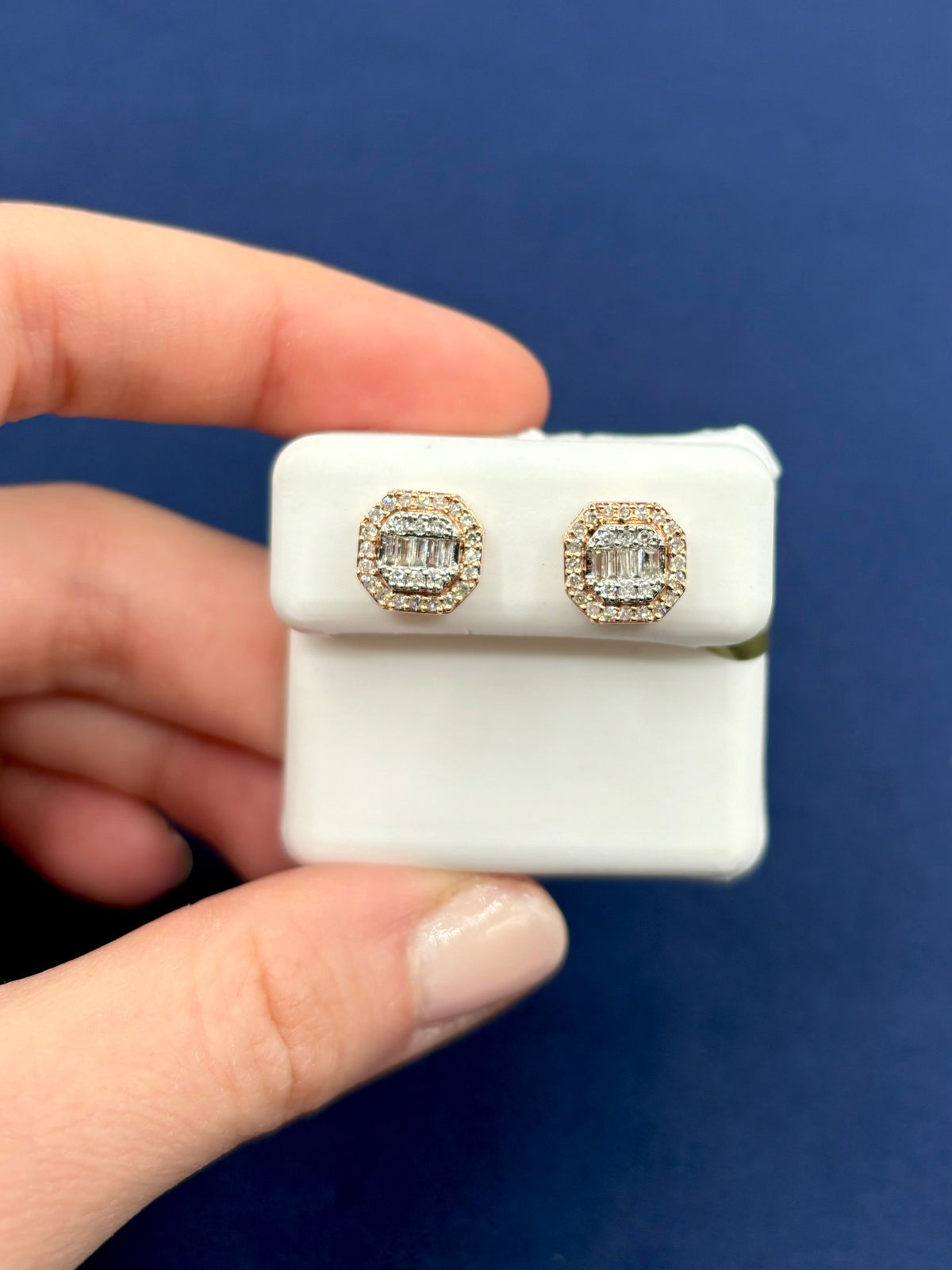 10K Gold Baguette Octagon Titan Diamond Earrings in gold - close-up product photo