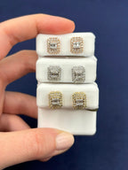 10K Gold Rectangle Diamond Earrings with Baguette Center - additional product view 3