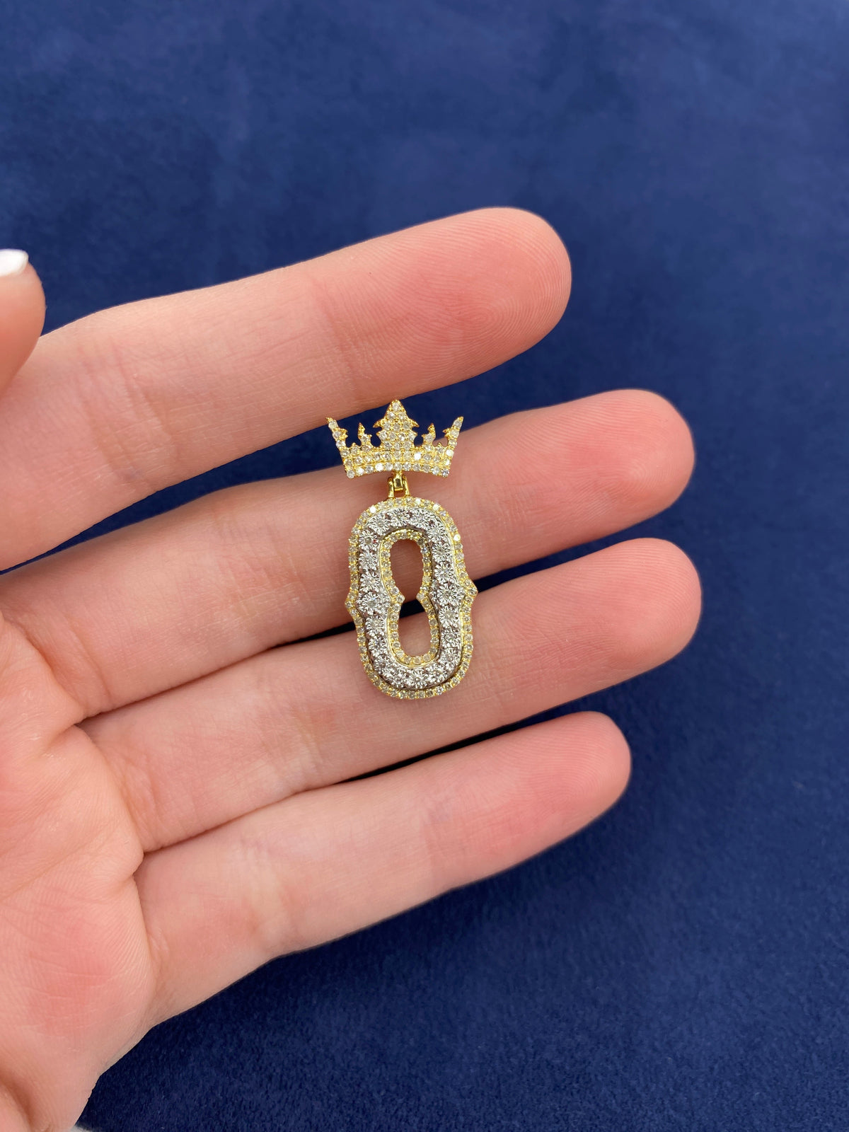 10K Gold Popular Crown Initial Diamond Pendant in white gold - close-up product photo