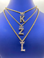10K Gold Popular Crown Initial Diamond Pendant - additional product view 4