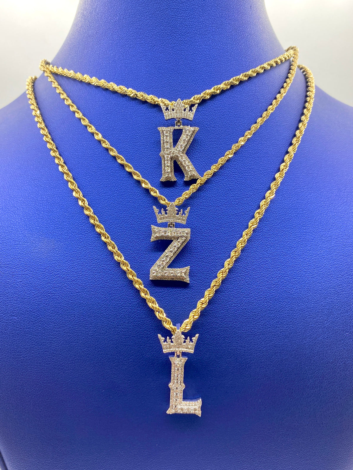 10K Gold Popular Crown Initial Diamond Pendant - additional product view 4
