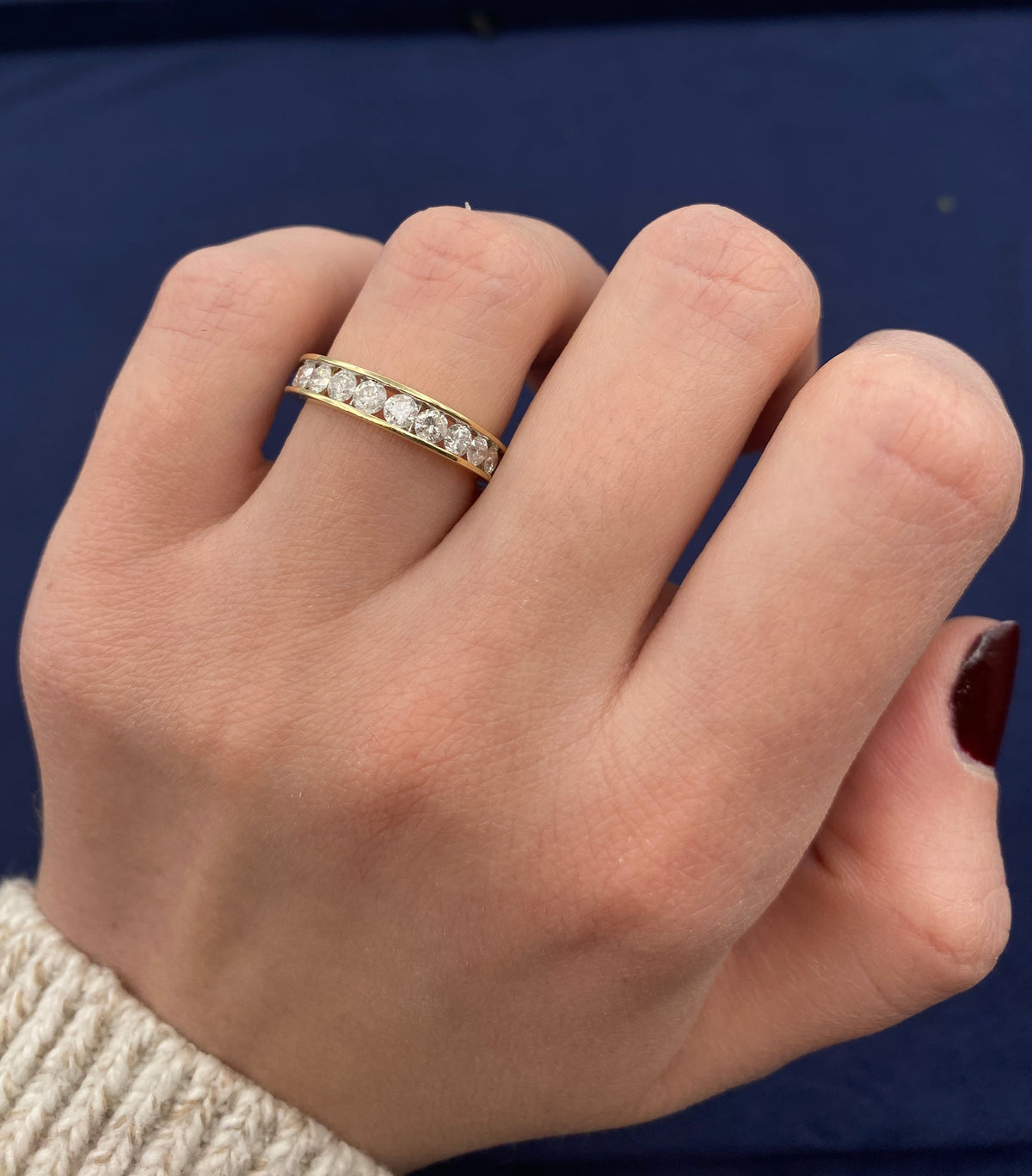 10K Gold Half Diamond Ring Band 3.85mm in yellow gold - close-up product photo