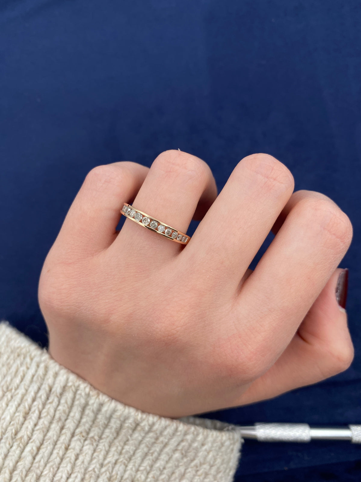 10K Rose Gold Half Diamond Ring Band - additional product view 3