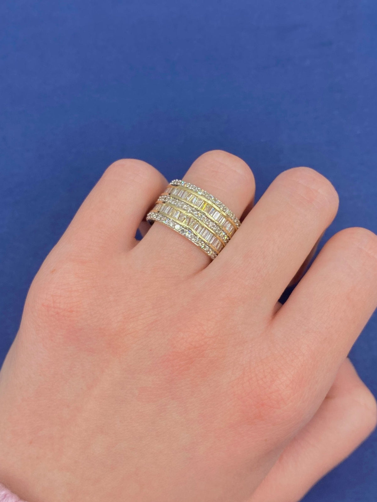 14K Gold Double Row Baguette Layer Diamond Ring in yellow gold - close-up product photo