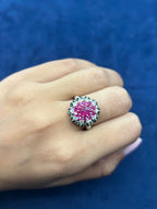 10K Gold Colorful Center Stone Flower Diamond Ring - additional product view 6