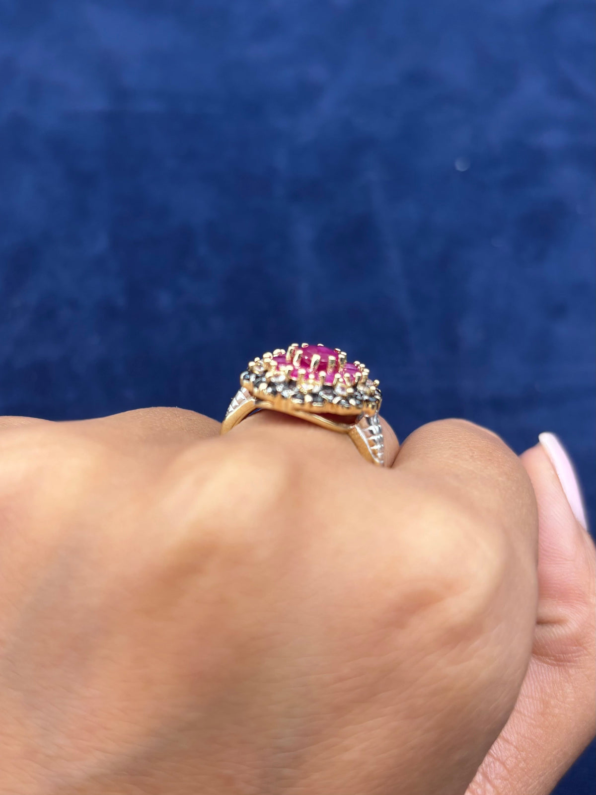 10K Gold Colorful Center Stone Flower Diamond Ring - additional product view 4