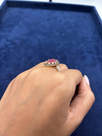 10K Gold Colorful Center Stone Flower Diamond Ring - additional product view 3