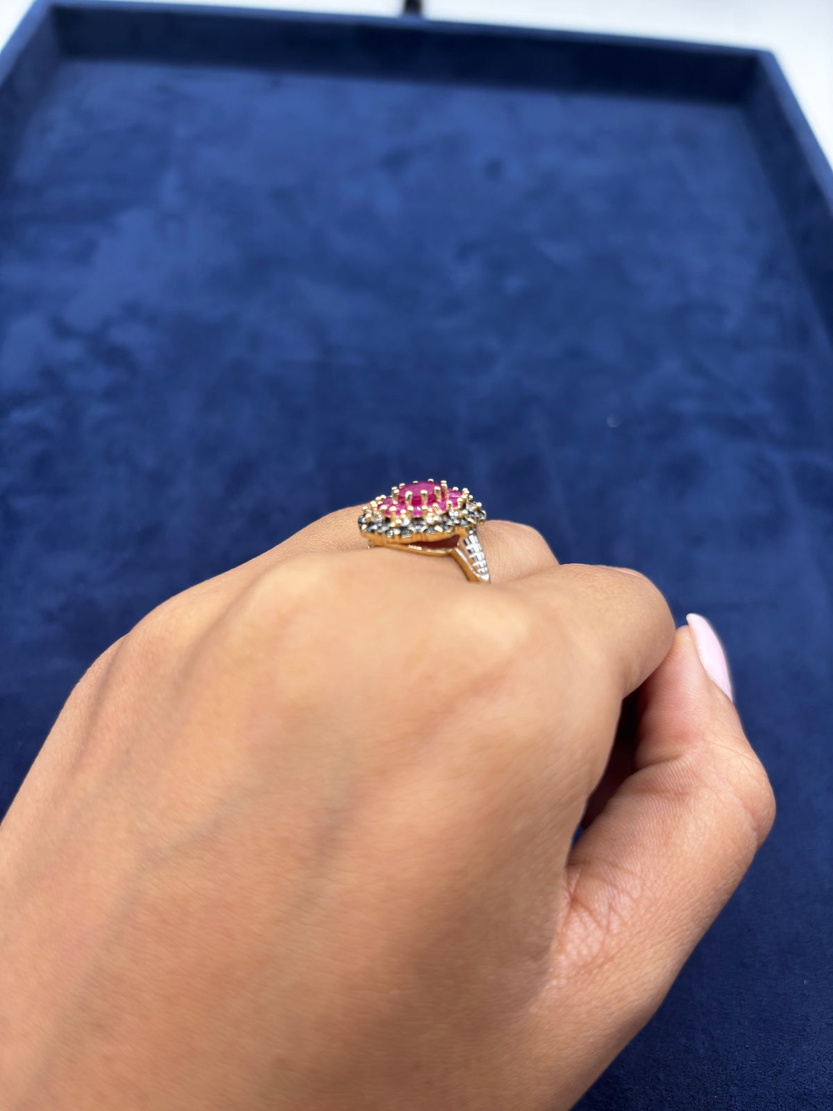 10K Gold Colorful Center Stone Flower Diamond Ring - additional product view 3