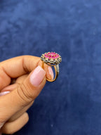 10K Gold Colorful Center Stone Flower Diamond Ring - additional product view 2