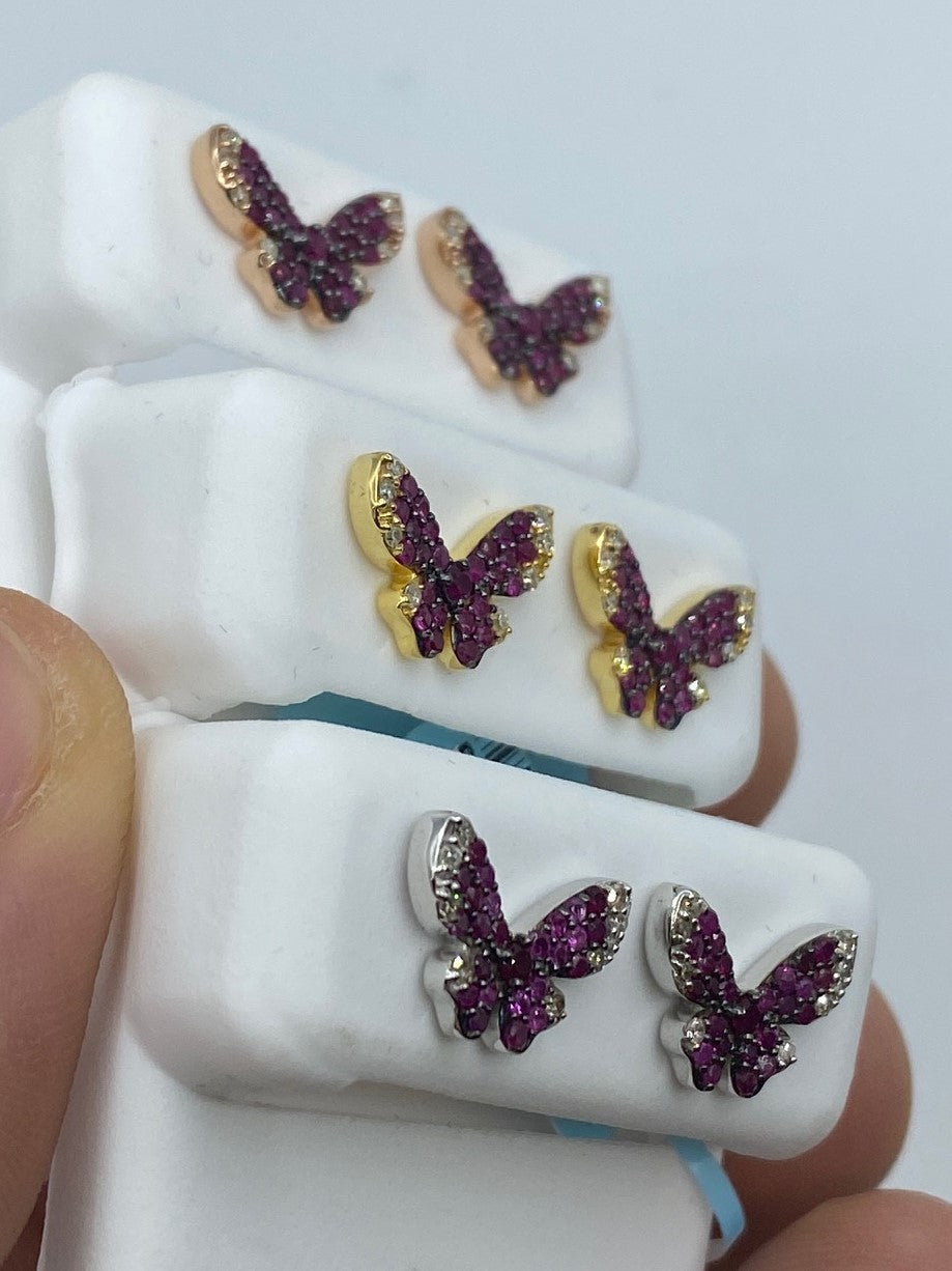 14K Gold Purple Butterfly Diamond Earrings - additional product view 7
