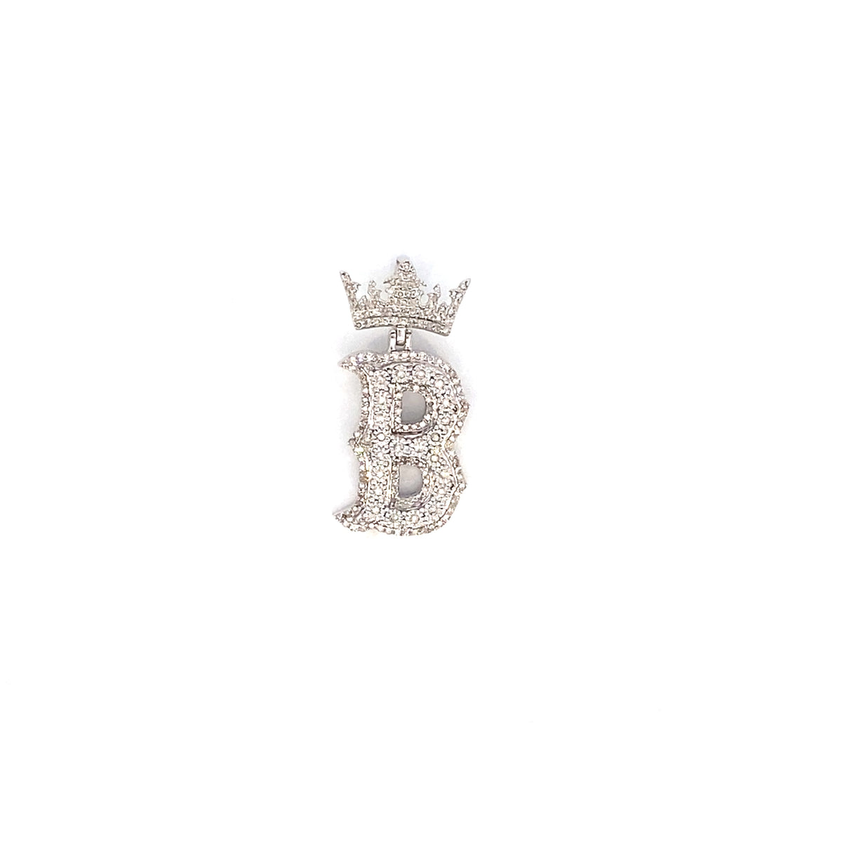 10K Gold Popular Crown Initial Diamond Pendant in white gold - close-up product photo