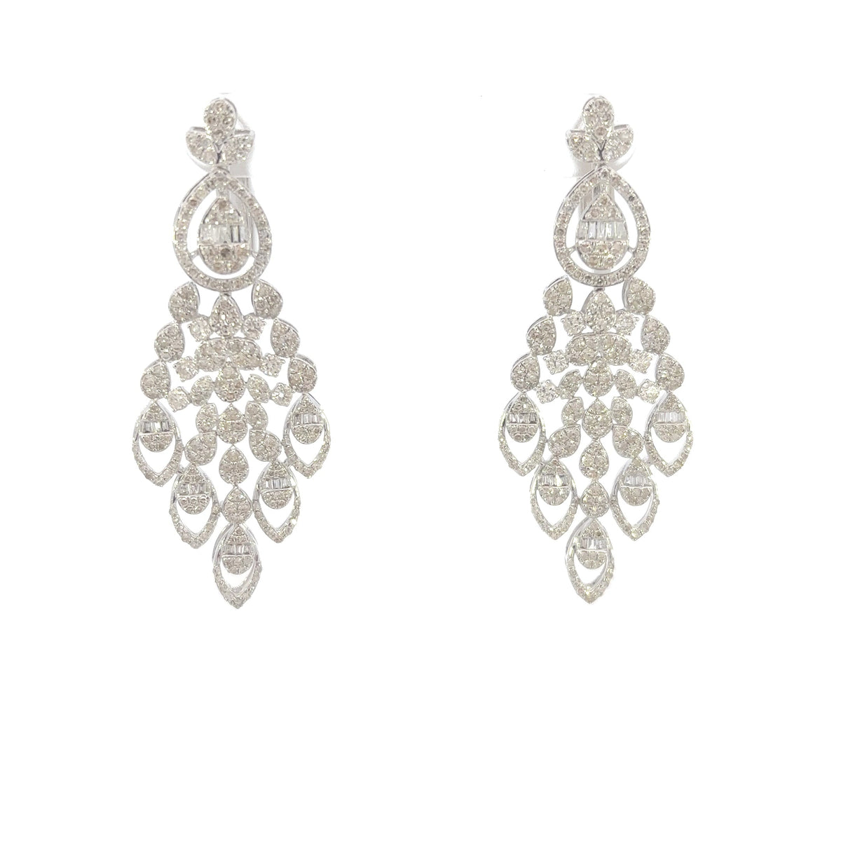 14K Gold Baguette Pear Drops Hanging Diamond Earrings - additional product view 3