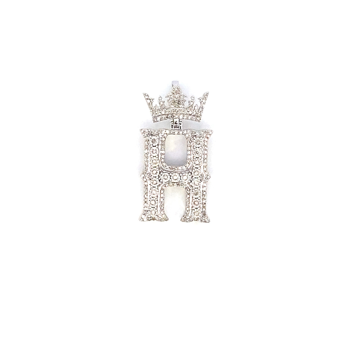 10K Gold Popular Crown Initial Diamond Pendant in white gold - close-up product photo